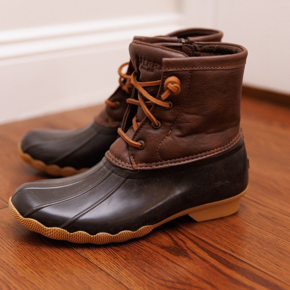 Sperry Saltwater Duck Boots Brown Tan Waterproof Rain Boots YG55362 Womens 4M